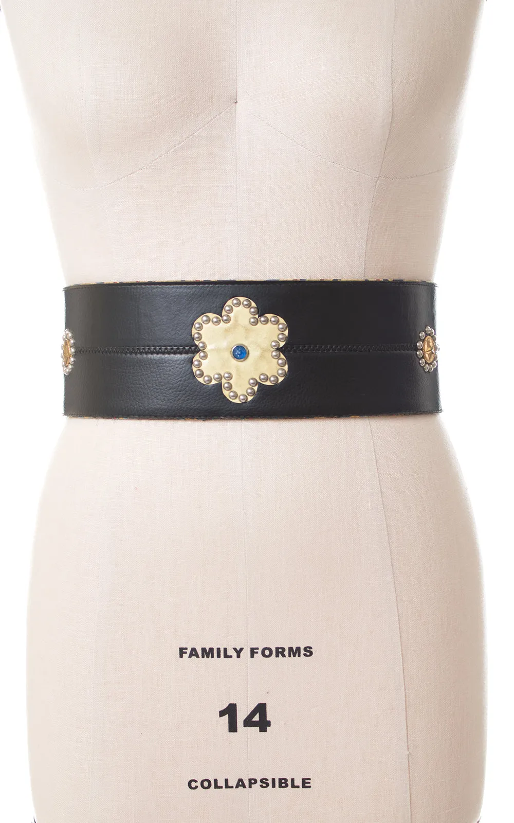 1960s 1970s Glow-in-the-Dark Flower Studded Motorcycle Belt | x-large