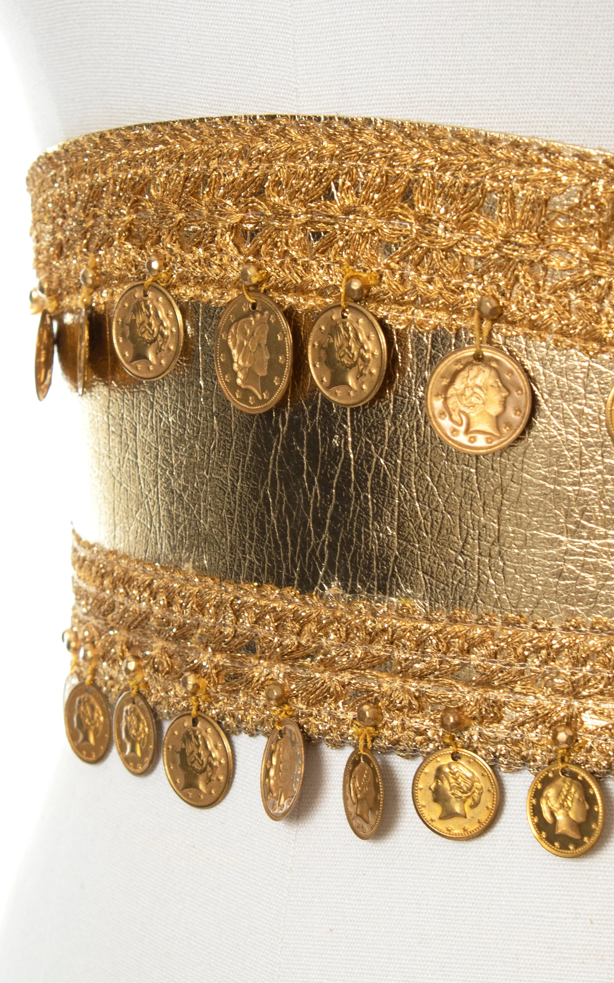 1960s 1970s Gold Cinch Belt with Coin Charms | small