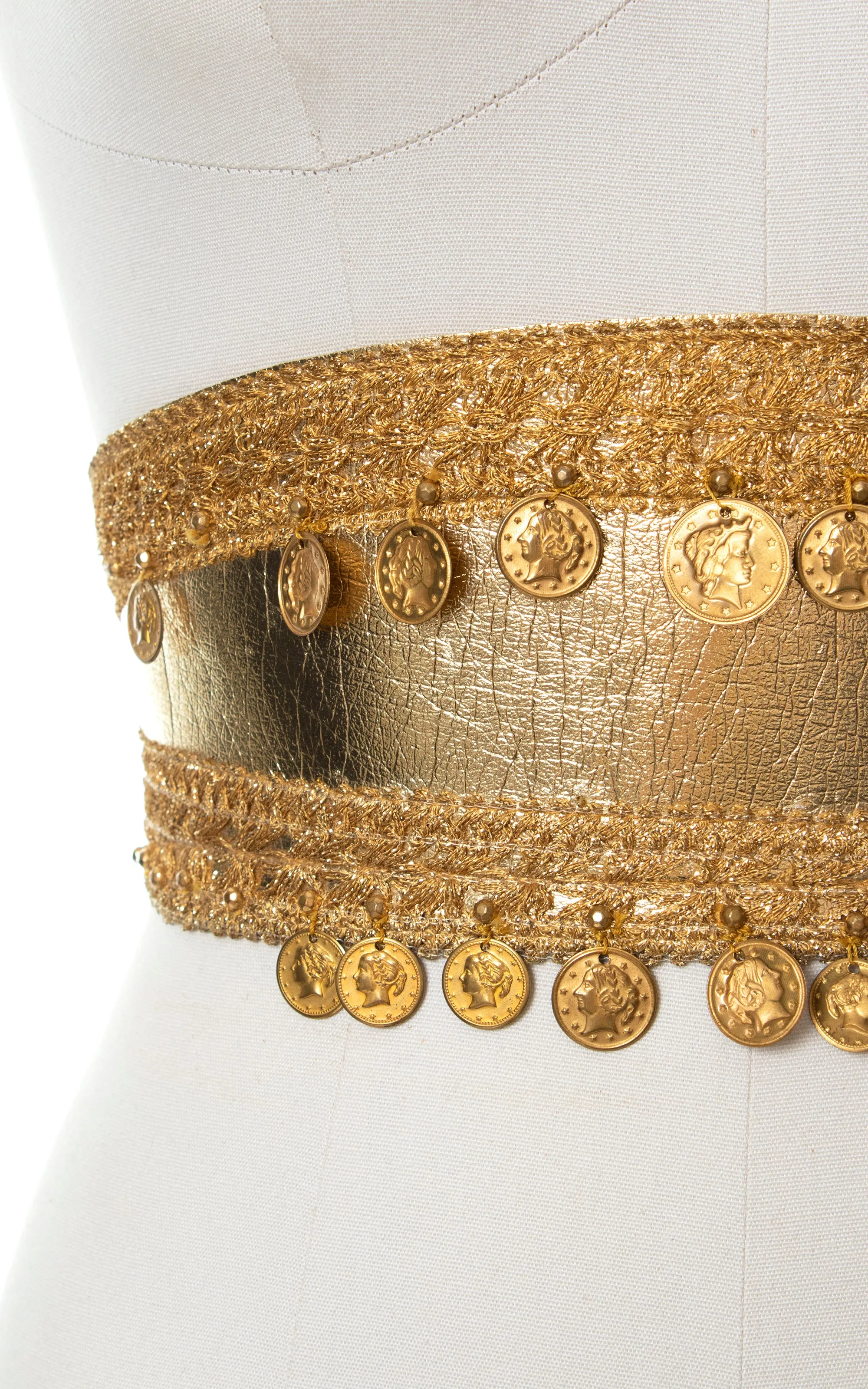 1960s 1970s Gold Cinch Belt with Coin Charms | small
