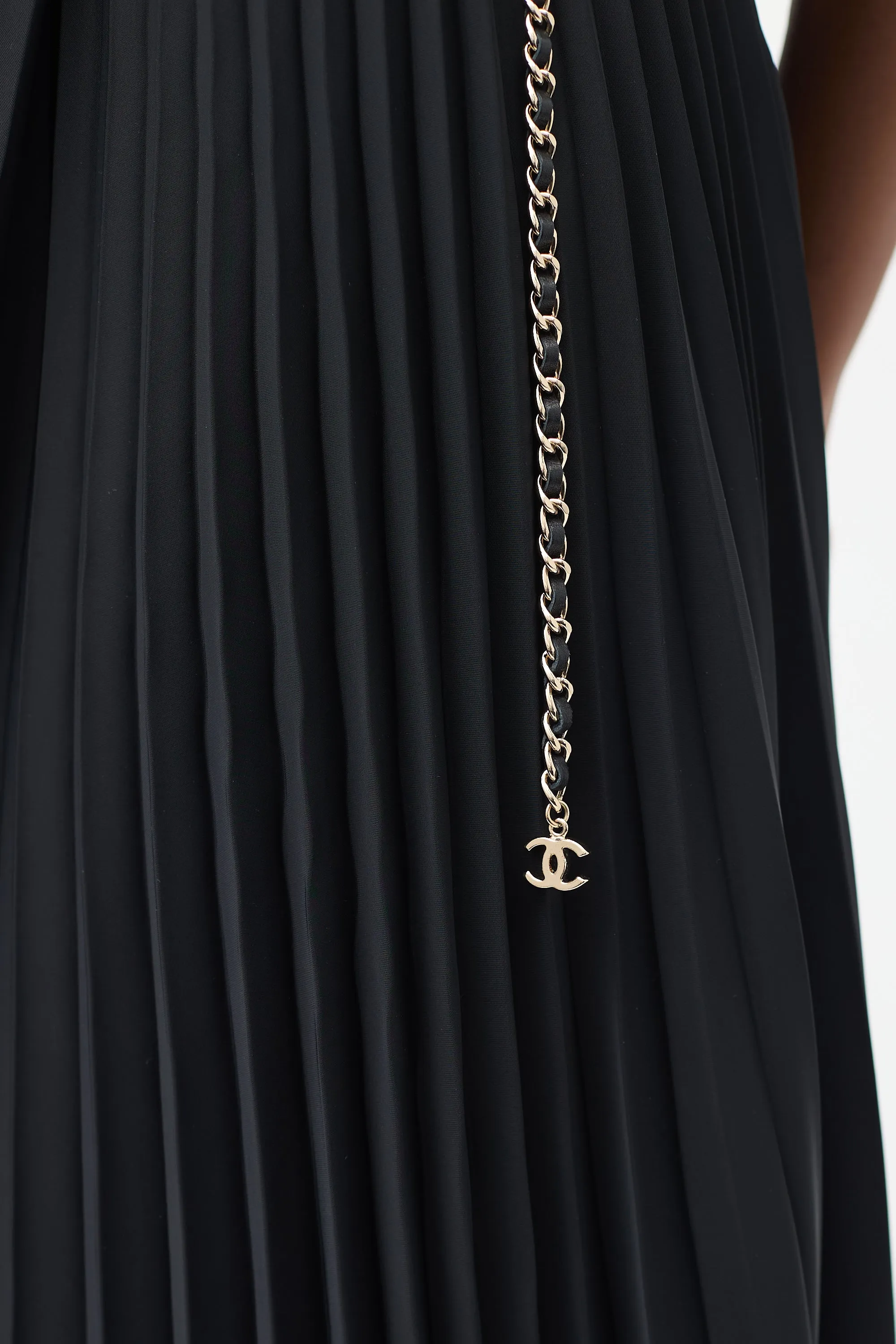 2005 Gold & Black Leather Letter Logo Chain Belt