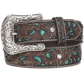 ARIAT WOMENS BROWN TOOLED W/ TURQUOISE & SILVER BUCKLE