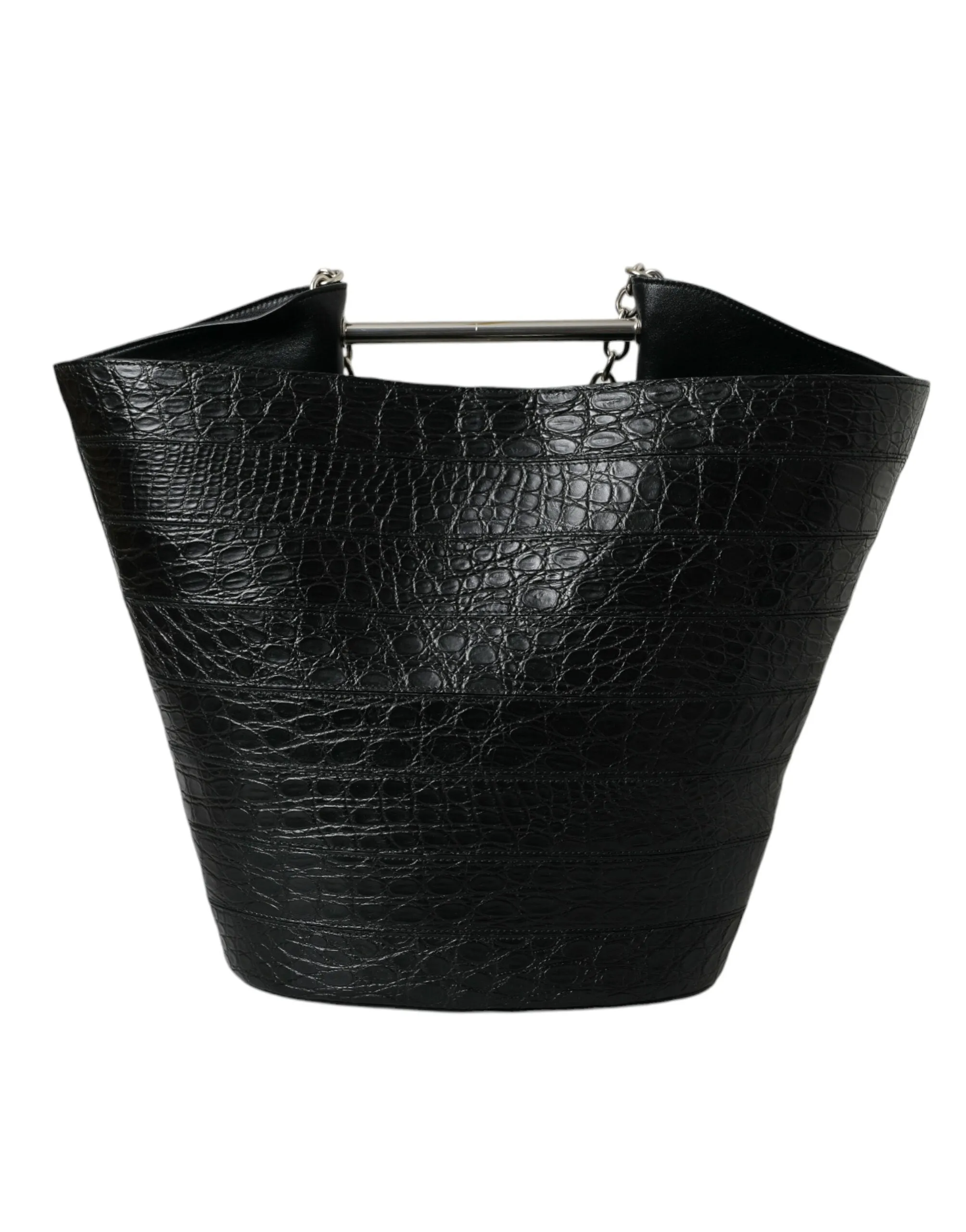 Balenciaga Elegant Black Crocodile Leather Maxi Bucket Women's Bag