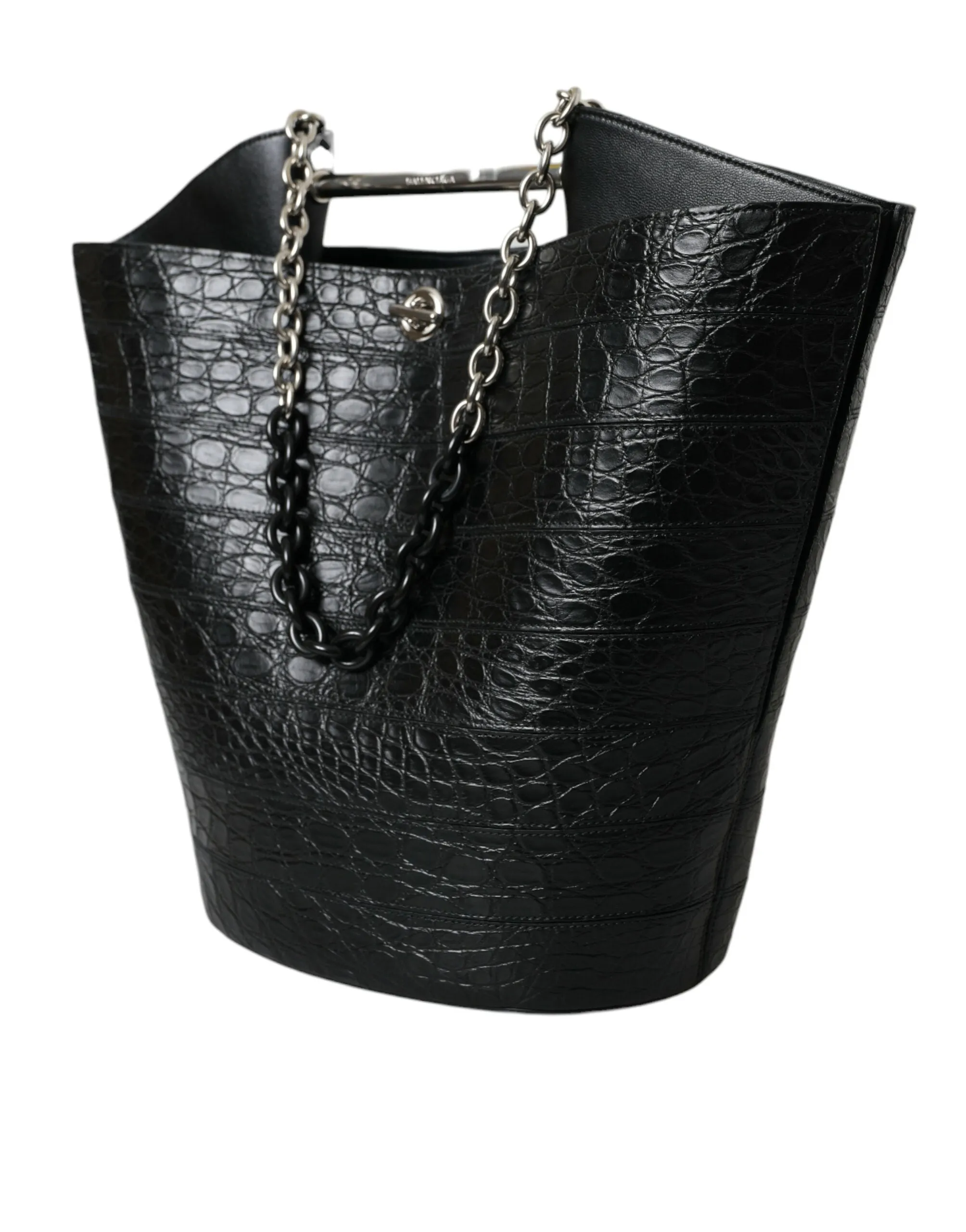 Balenciaga Elegant Black Crocodile Leather Maxi Bucket Women's Bag