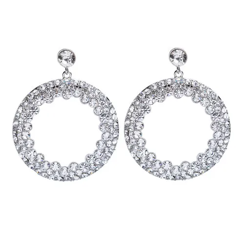 Beautiful Dazzling Crystal Rhinestone Round Circle Dangle Drop Earrings Clear