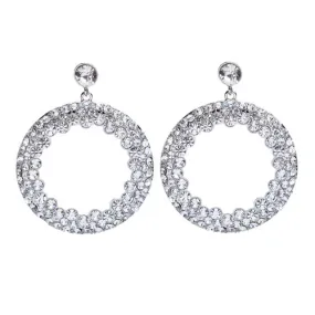 Beautiful Dazzling Crystal Rhinestone Round Circle Dangle Drop Earrings Clear