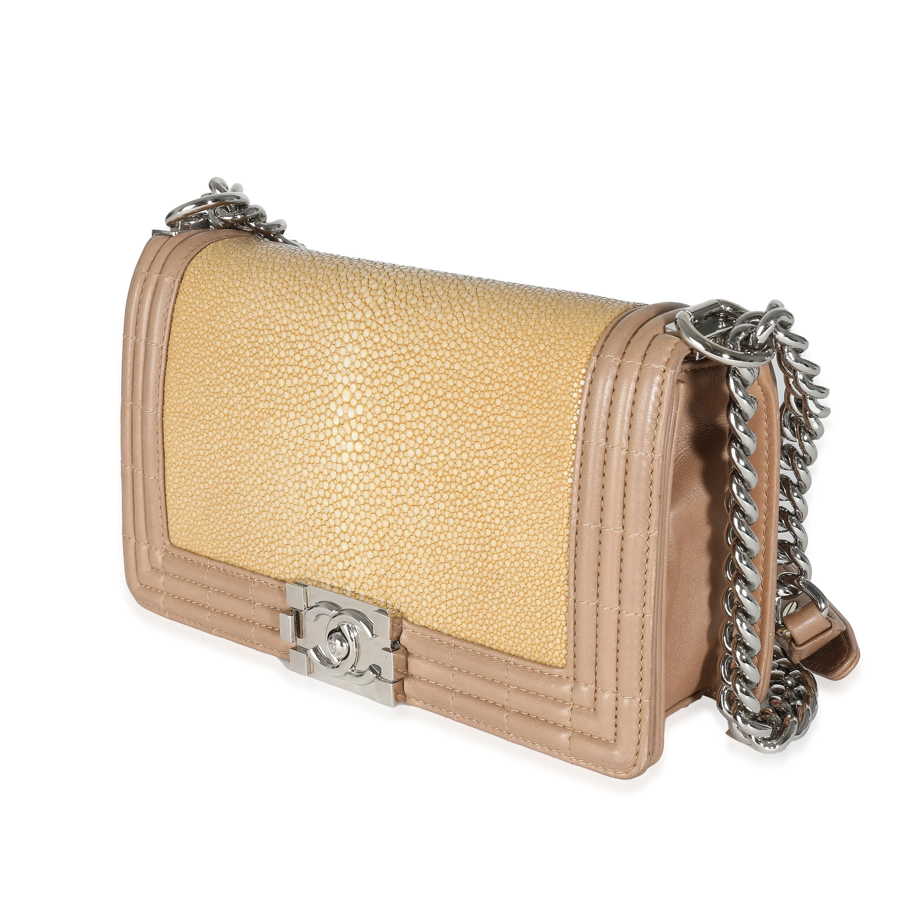 Beige Galuchat Stingray Lambskin Medium Boy Bag