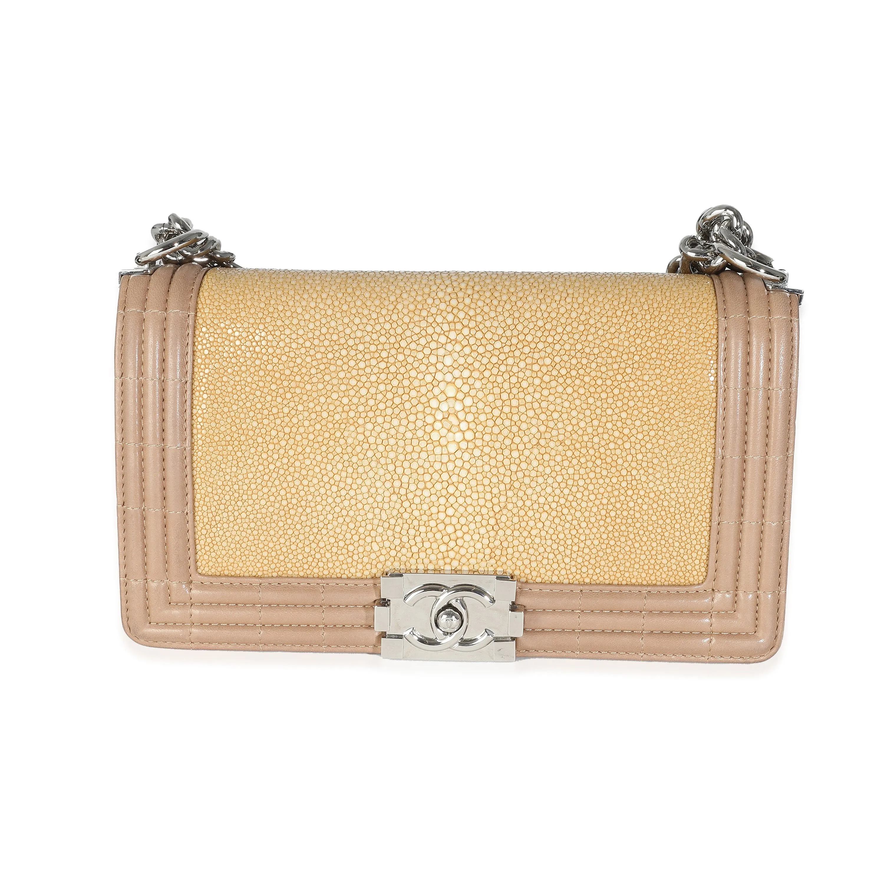 Beige Galuchat Stingray Lambskin Medium Boy Bag