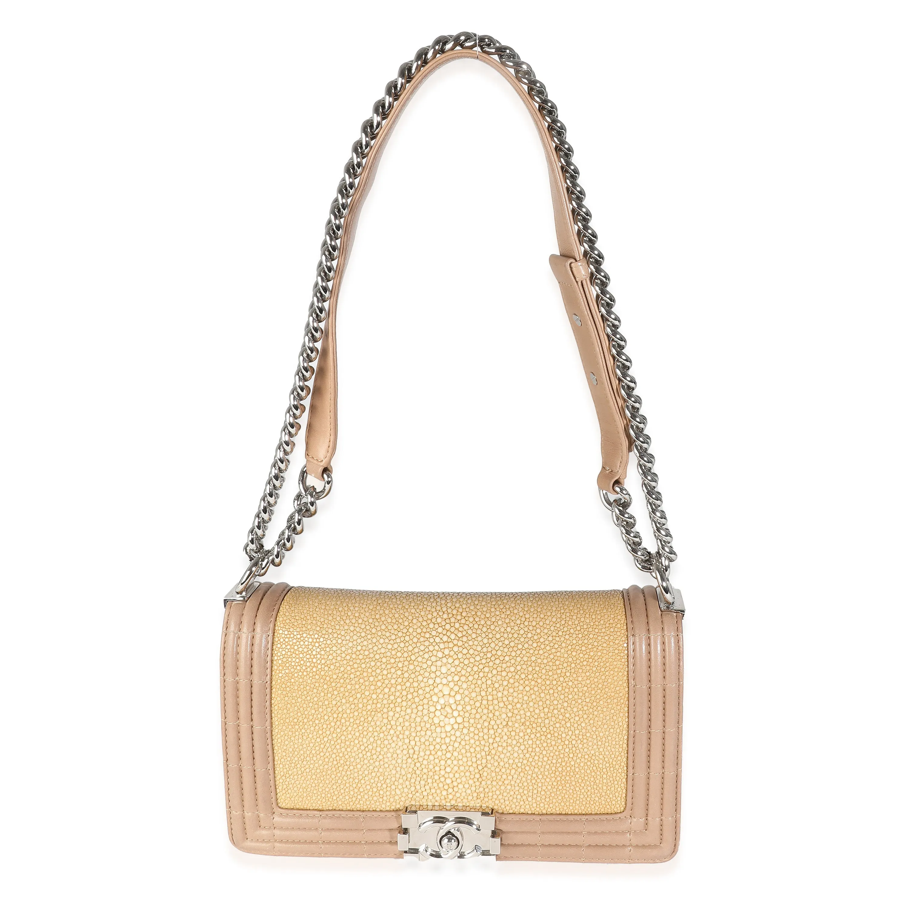 Beige Galuchat Stingray Lambskin Medium Boy Bag