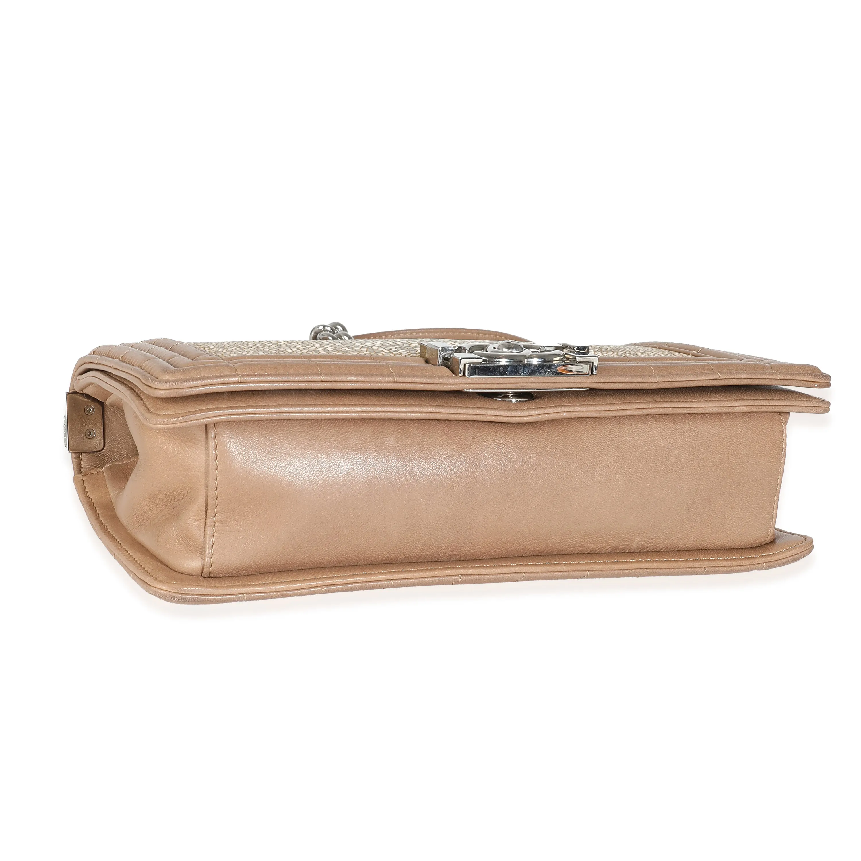 Beige Galuchat Stingray Lambskin Medium Boy Bag