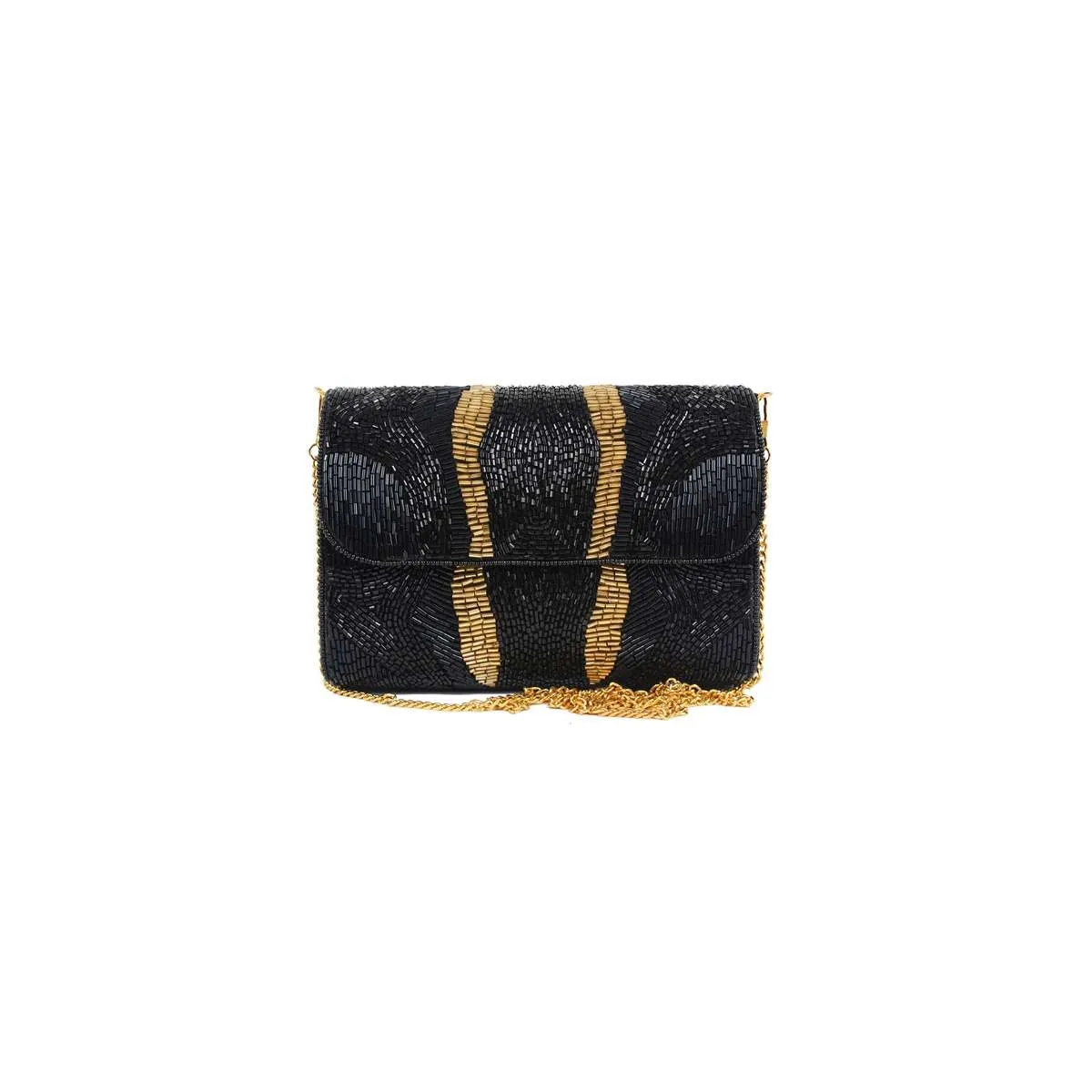 Black Clutch With Hand Embellished Cut Dana Work And Golden Accent Online - Kalki Fashion