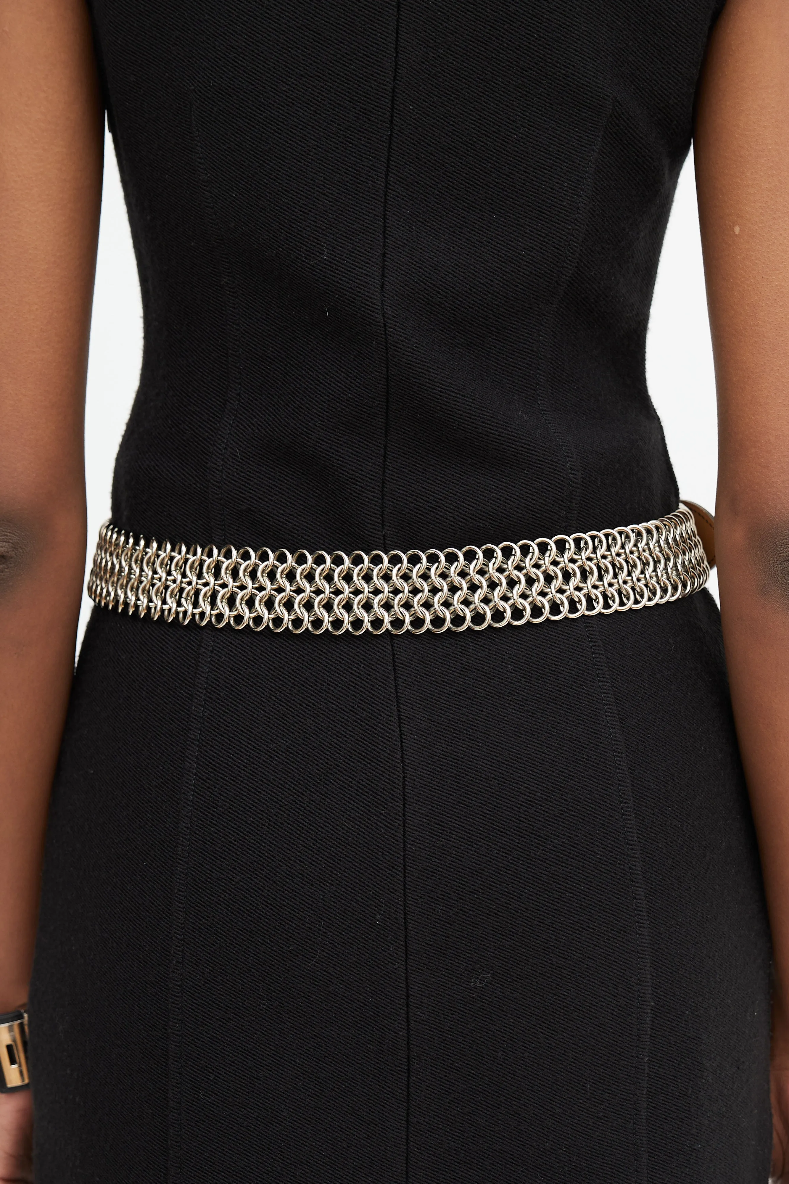 Black Leather & Silver Box Etriviere Chain Belt
