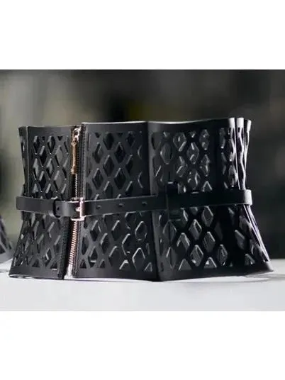 Black Leather Laser Cut-Out Corset Belt