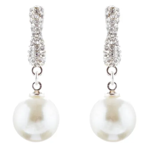 Bridal Wedding Jewelry Crystal Rhinestone Pearl Simple Dangle Earrings E975 SV