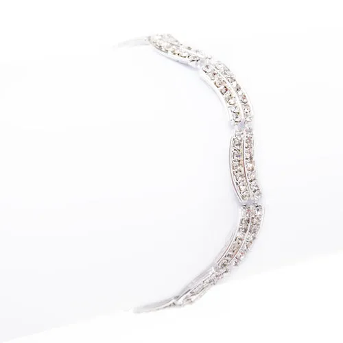 Bridal Wedding Jewelry Crystal Rhinestone Simple Classic Light Swirl Bracelet SV