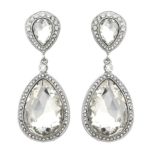 Bridal Wedding Jewelry Sparkle Classic Teardrop Dangle Fashion Earrings Silver