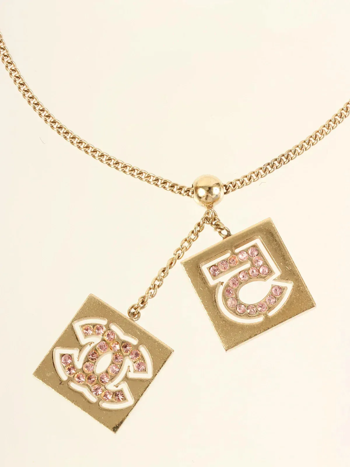 CHANEL 2002 Made Rhinestone Square No.5 Cc Mark Bracelet Gold/Pink