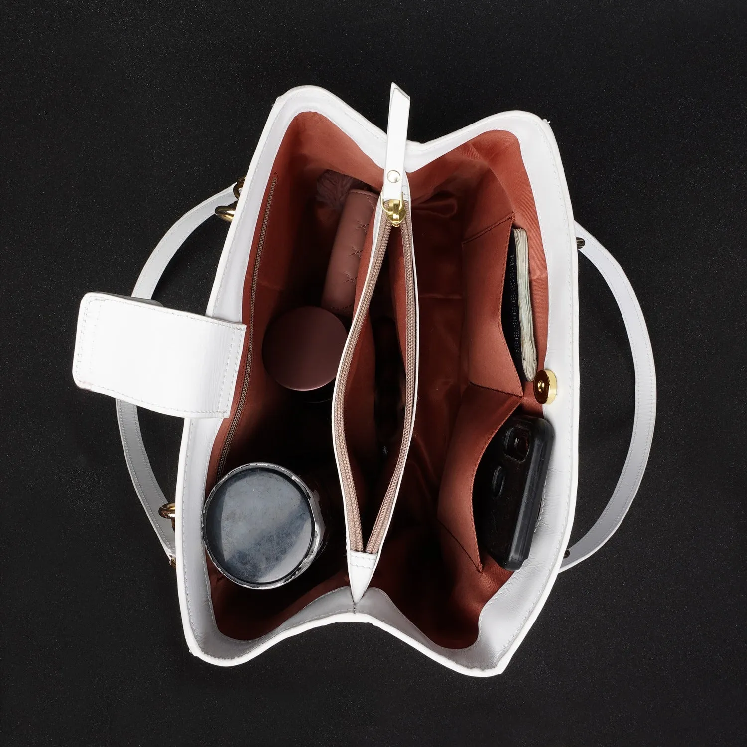 Exotic White Ladies Handbag in Genuine Leather