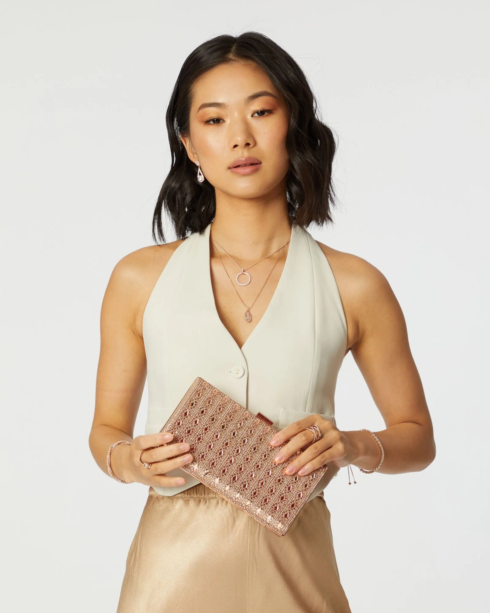 Gaia Embellished Rose Gold Clutch Bag