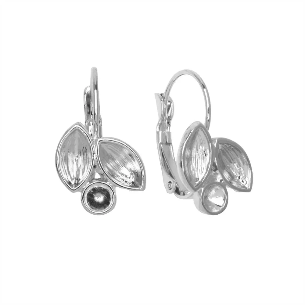 Gita Jewelry Setting for PRESTIGE Crystal, Leverback Earrings for PP32 & 8mm Navettes, Rhodium Plt (1 Pair)