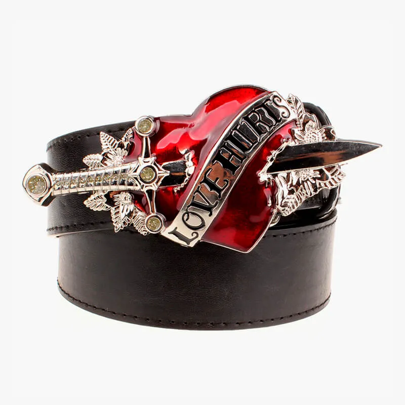 Love Hurts Belt Sword and Heart Buckle