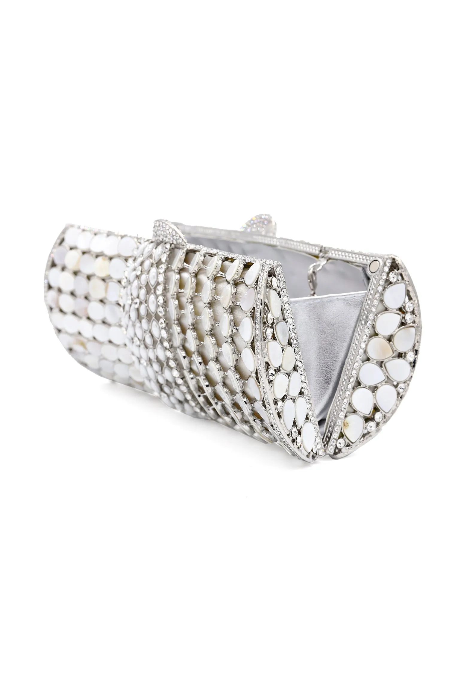 MOTHER OF PEARL CLUTCH-SILVER