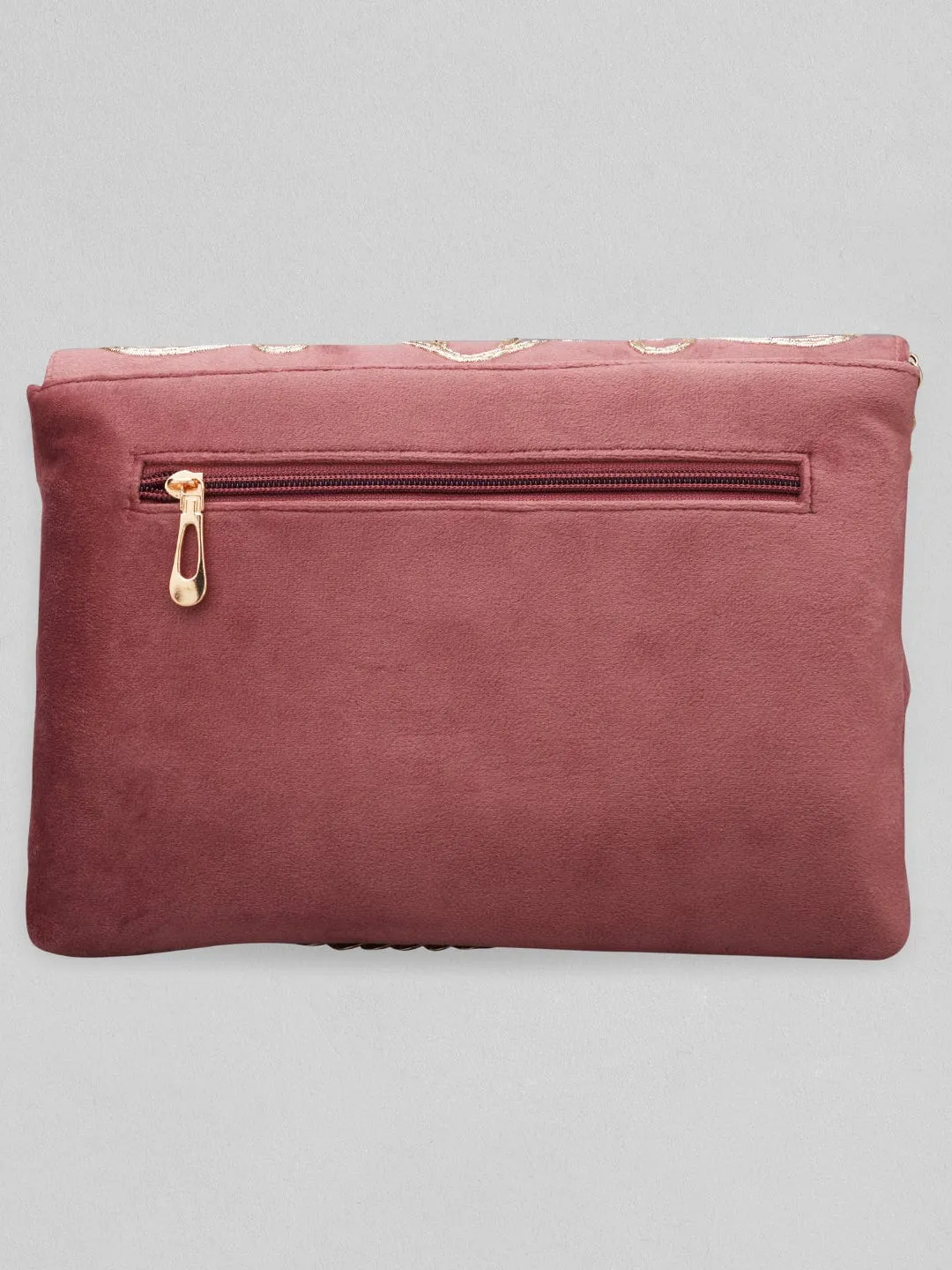 Rubans Dusky Pink Colour Handbag With Embroided Gold And Brown Design.