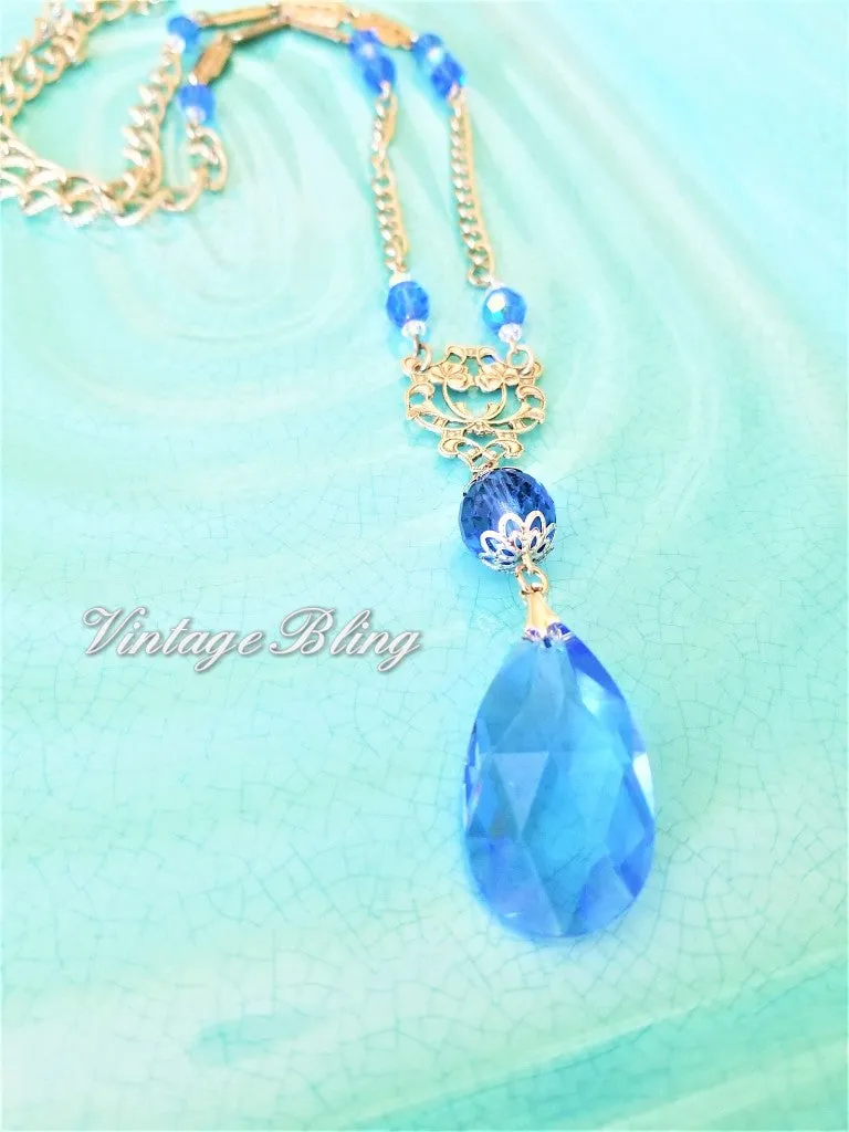 Sapphire Blue with Silver Chandelier Necklace