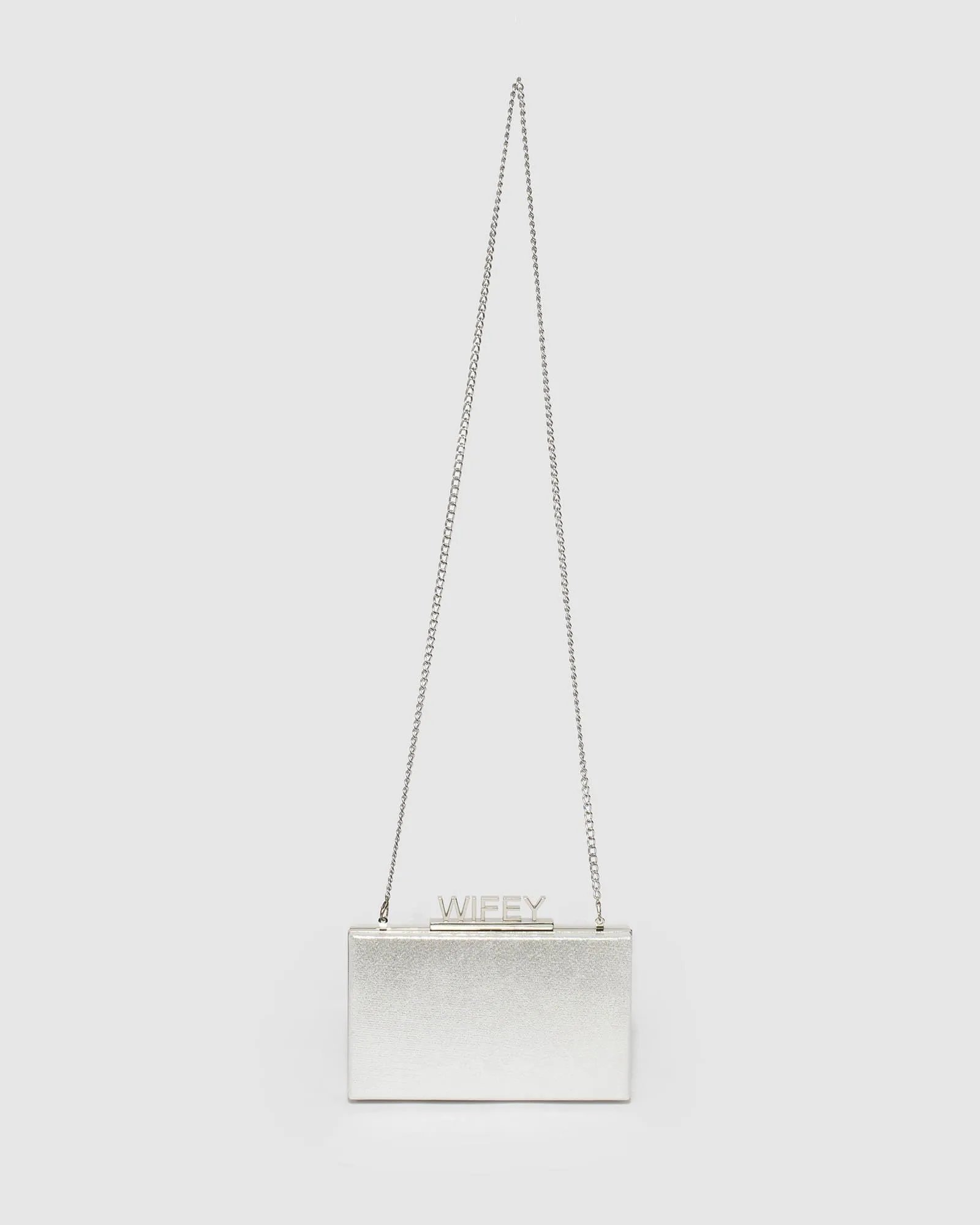 Silver Wifey Embellished Clutch Bag