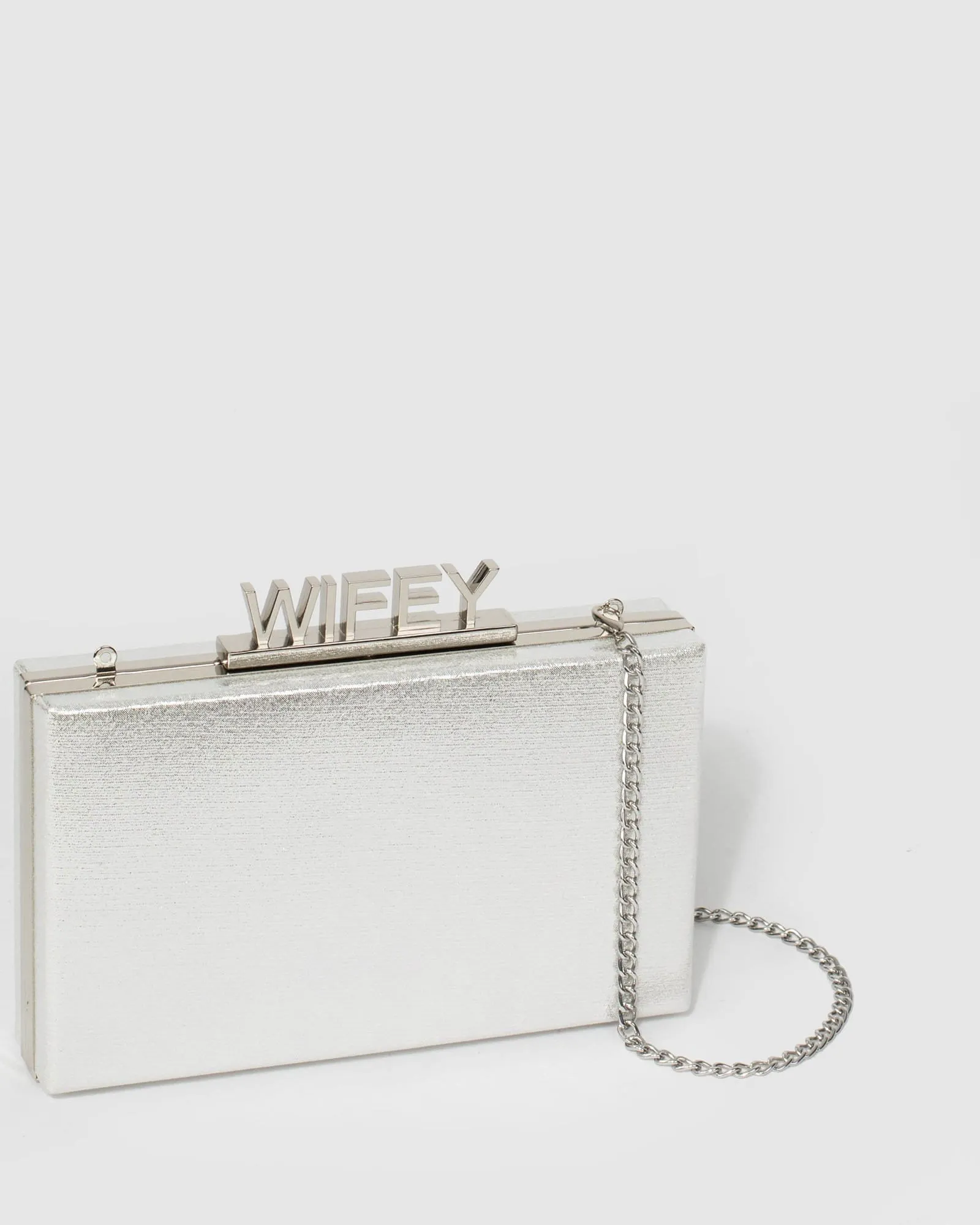 Silver Wifey Embellished Clutch Bag