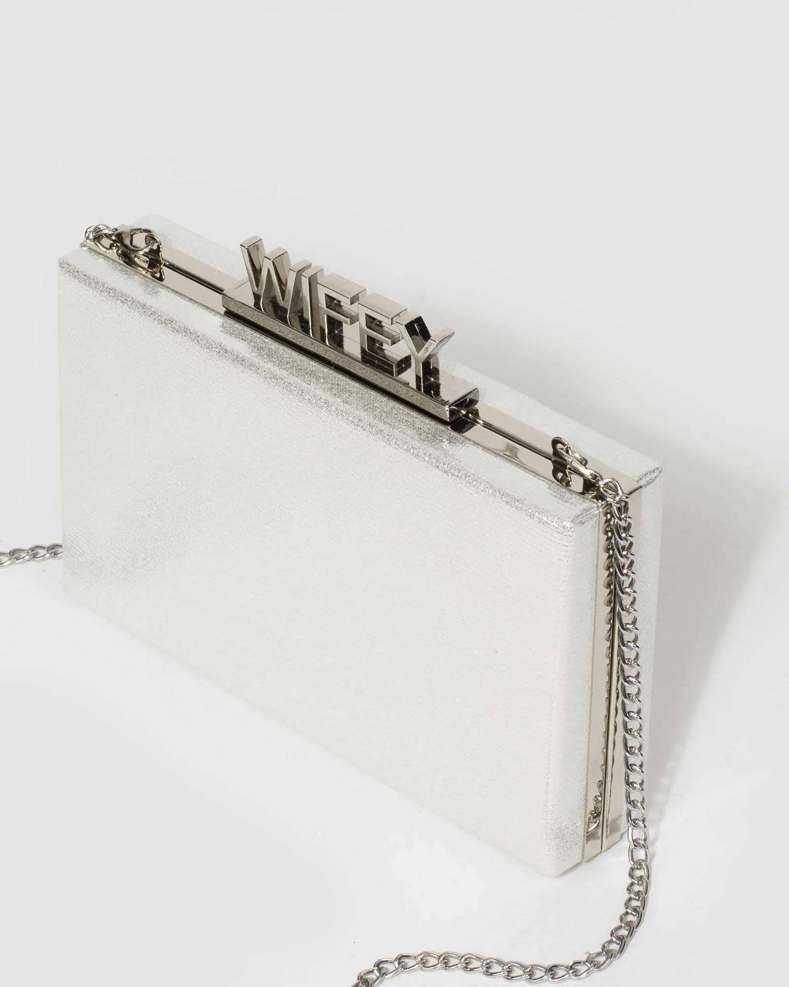 Silver Wifey Embellished Clutch Bag