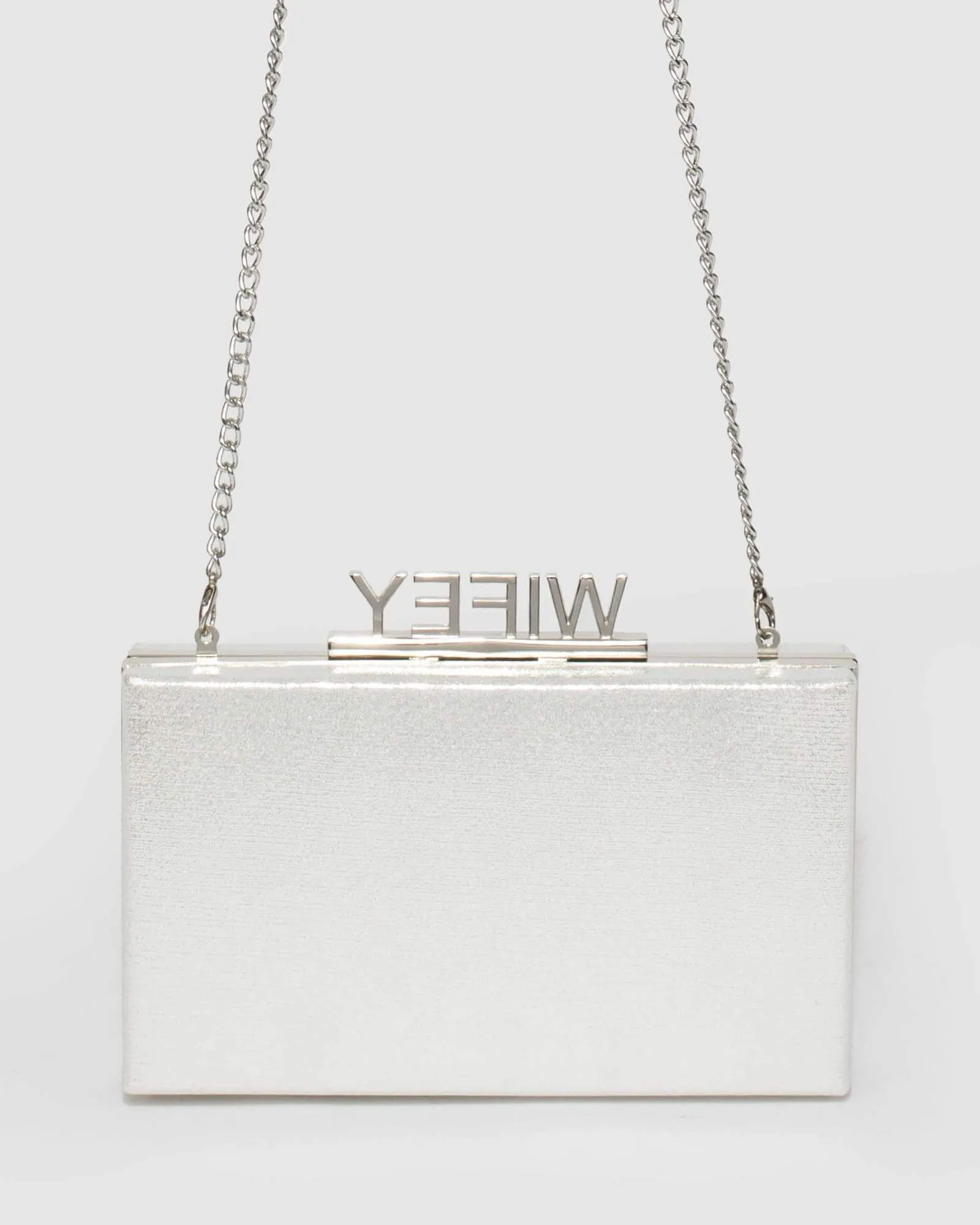 Silver Wifey Embellished Clutch Bag
