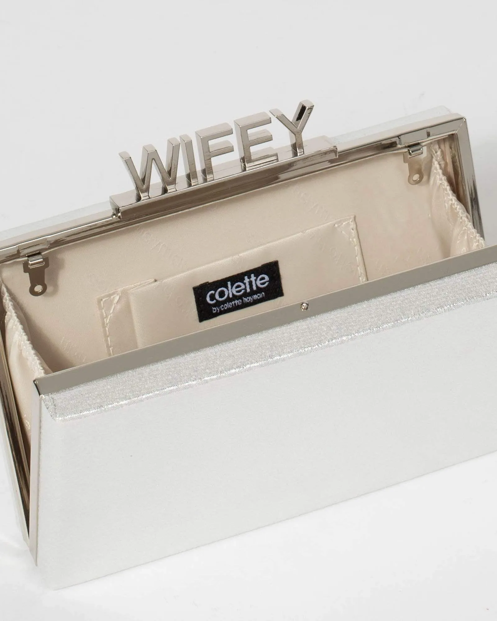 Silver Wifey Embellished Clutch Bag