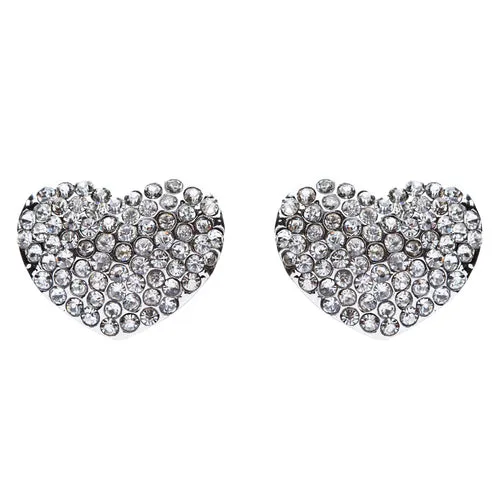 Sparkle Heart Shape Fashion Medium Stud Earrings Valentine Love Silver Clear