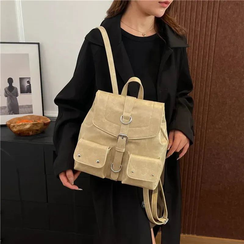 UAKISS  -  Women Retro Small PU Leather Backpacks 2024 Winter Designer Y2K Designer Females Backpack School Student Back Packs