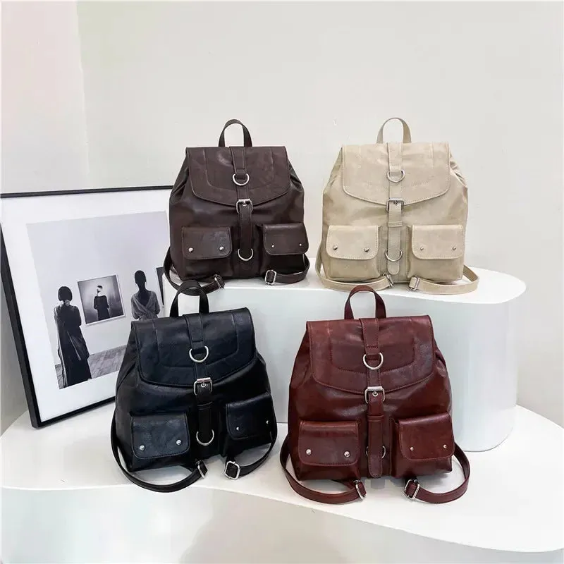 UAKISS  -  Women Retro Small PU Leather Backpacks 2024 Winter Designer Y2K Designer Females Backpack School Student Back Packs