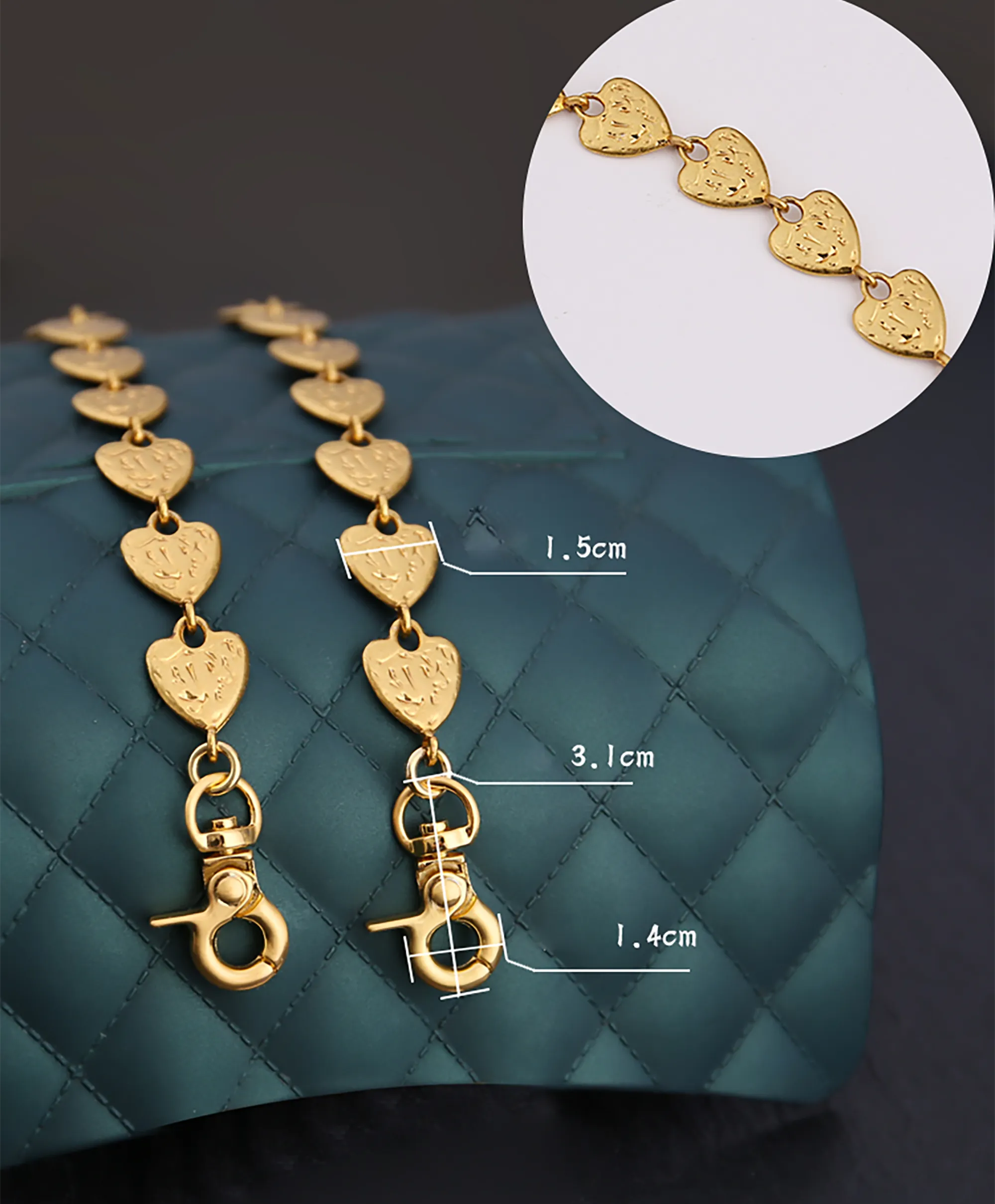 Vintage Bag Chain Accessories Crossbody Chain Strap,Heart-shaped Metal Replacement Chain.