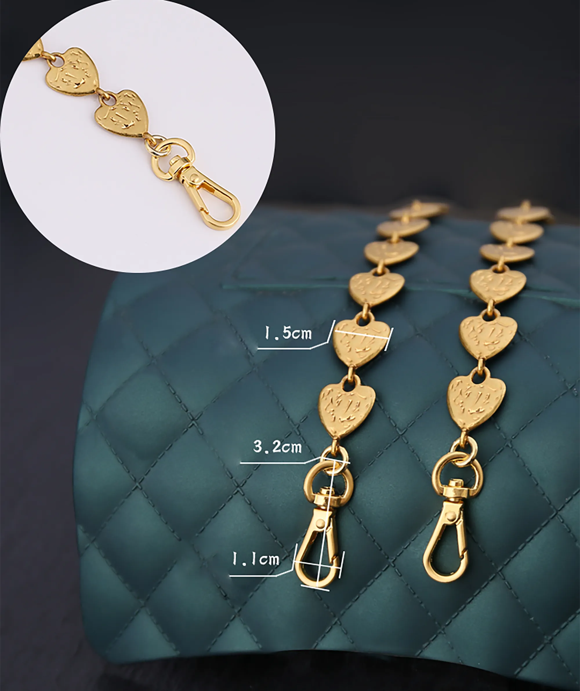 Vintage Bag Chain Accessories Crossbody Chain Strap,Heart-shaped Metal Replacement Chain.