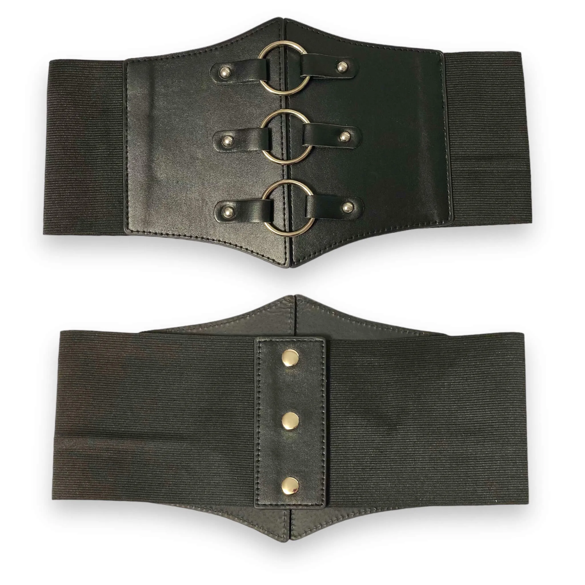 Women's Black Silver O-Rings Corset Belt